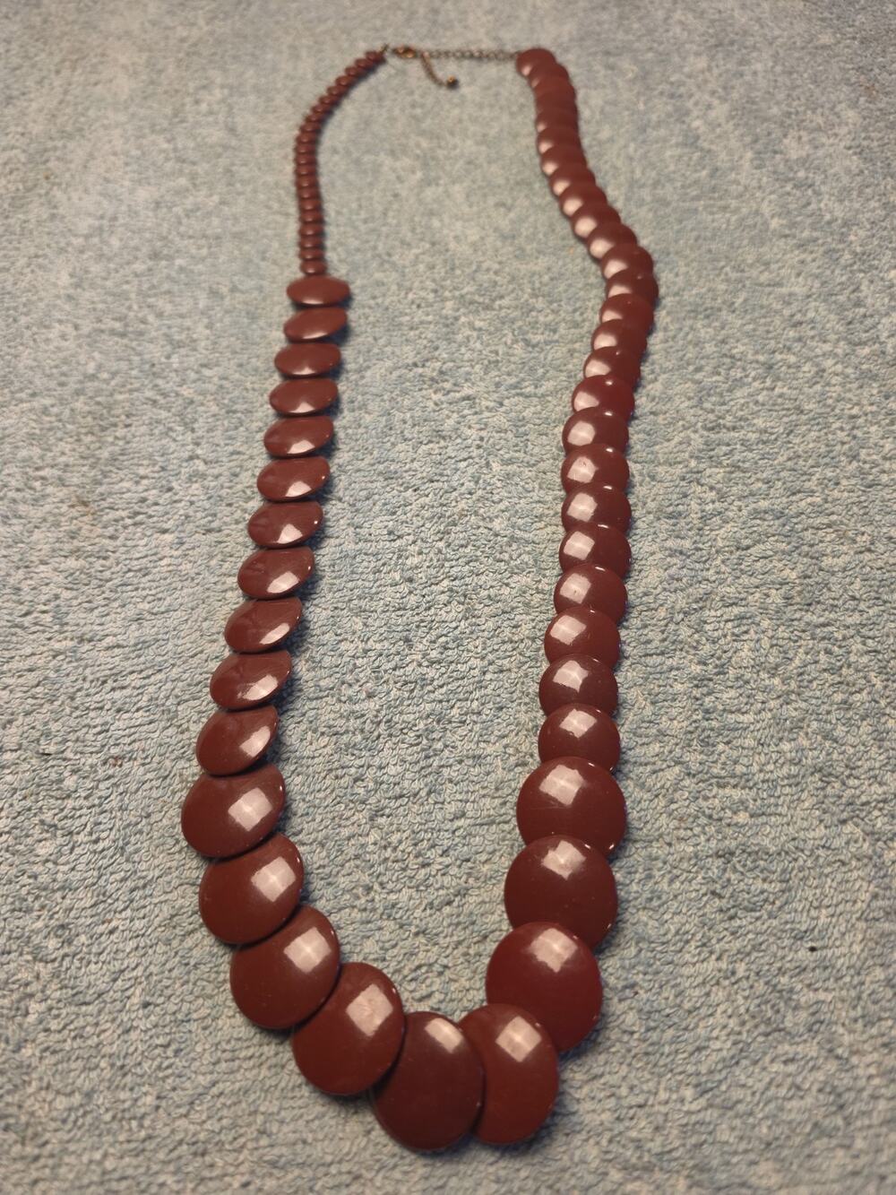 Vintage Cherry Red Disc Bead Necklace Chunky Graduated Art Deco Retro Statement